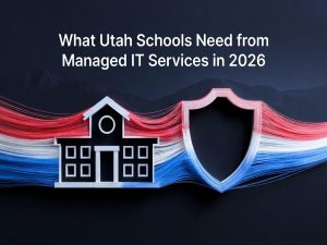 Utah schools IT security and managed services concept with shield and school icon in 2026