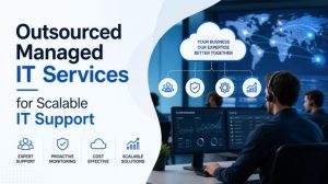 Outsourced IT support team monitoring cloud systems and scalable managed services