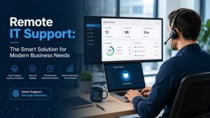 Remote IT support technician assisting modern business systems