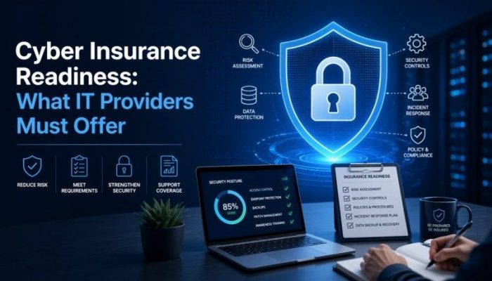 Cyber insurance readiness with security shield and IT dashboard