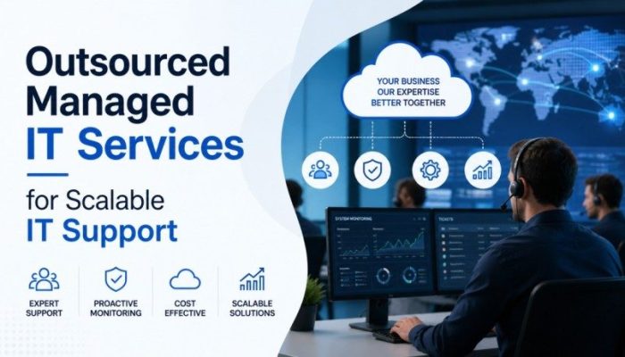 Outsourced IT support team monitoring cloud systems and scalable managed services